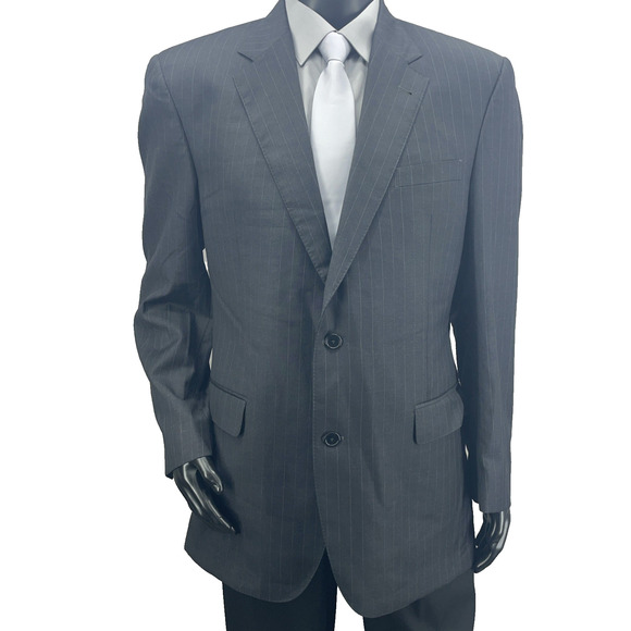 Jos A. Bank Signature Gold Mens 42L Charcoal Pinstripe Blazer 100% Wool 2 Button - Picture 1 of 9